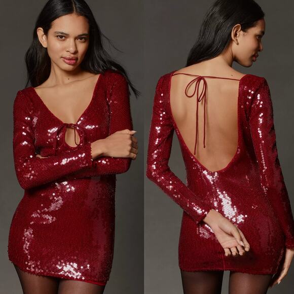 BARDOT Verona Red Long Sleeve Sequin Mini Dress Size 6 - Picture 1 of 8